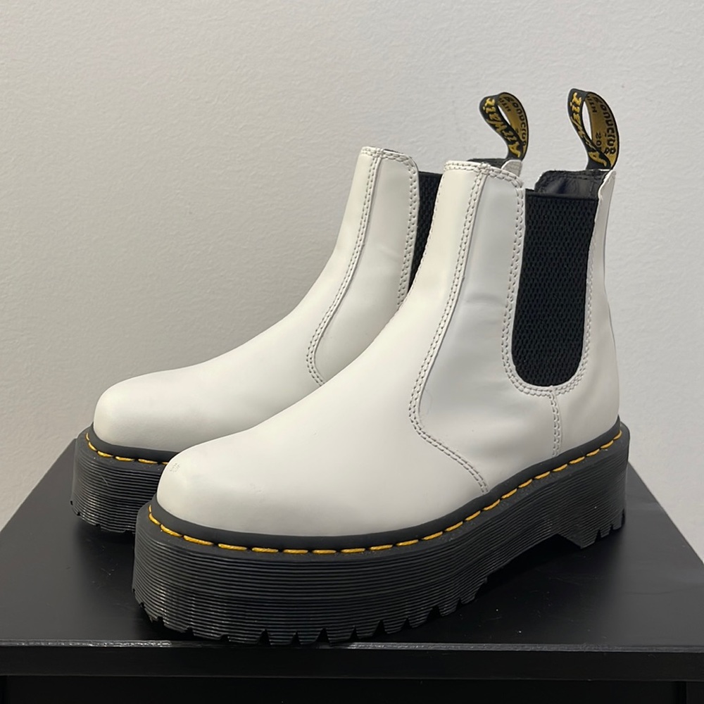 Dr Martens White Leather Platform Chelsea Boots